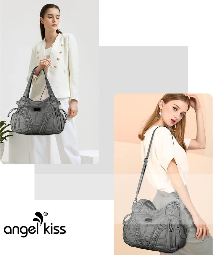 AngelKiss Handtasche Damen Schultertasche Multifunktionale Umhängetaschen Wasserdicht PU Veganes Led