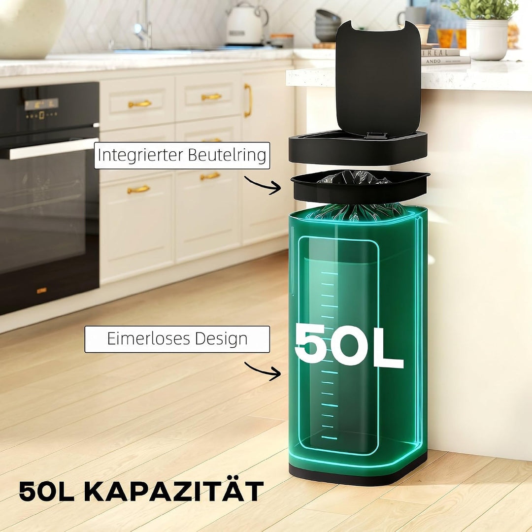 HOMCOM 50L Sensor-Mülleimer Berührungslos Küchenmülleimer Dunkelgrün, Dunkelgrün