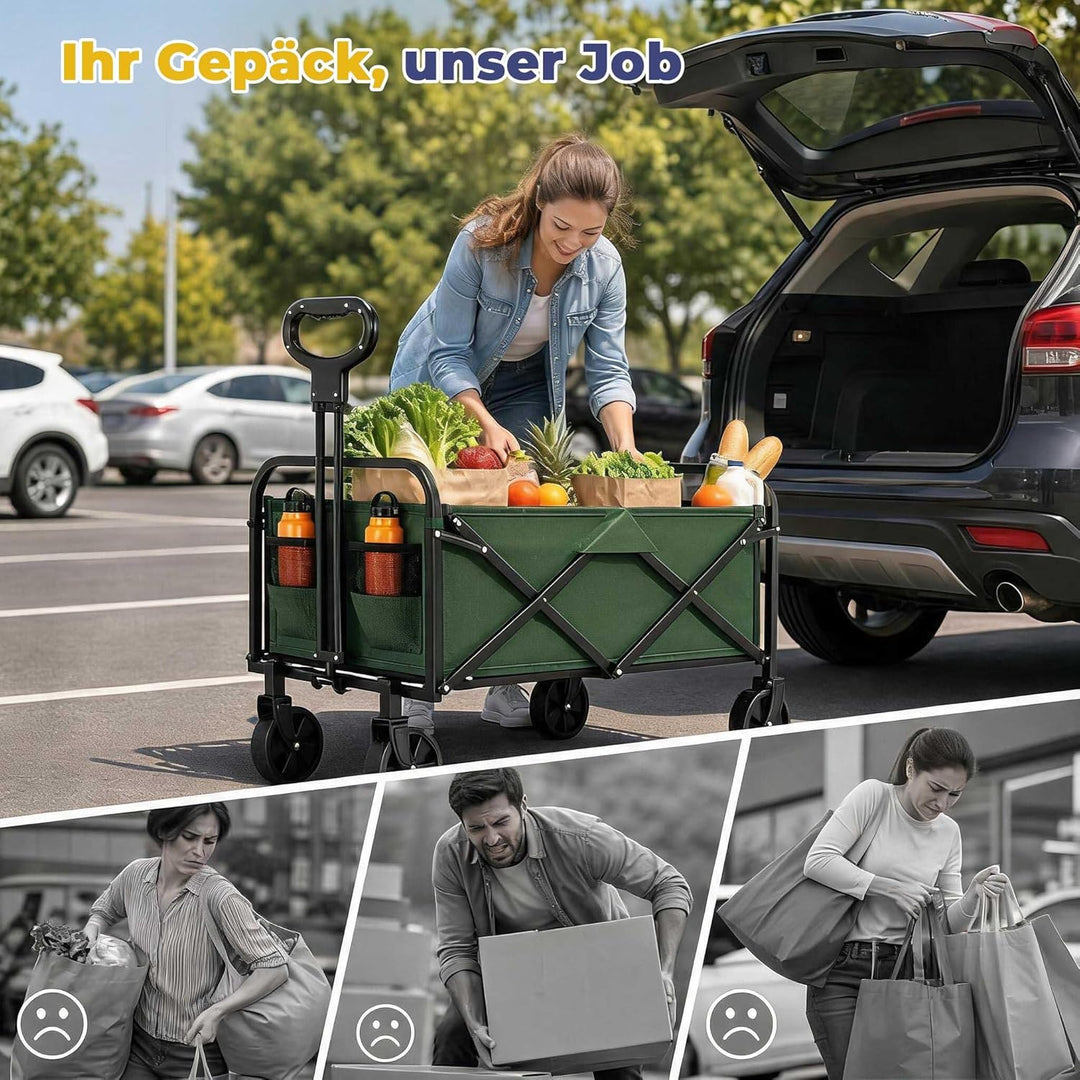 Garvee Bollerwagen Faltbar 220 L, Handwagen bis 172 kg, 600D Oxford + Stahlrahmen, 5-Zoll All-Terrai