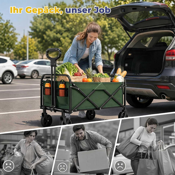 Garvee Bollerwagen Faltbar 220 L, Handwagen bis 172 kg, 600D Oxford + Stahlrahmen, 5-Zoll All-Terrai