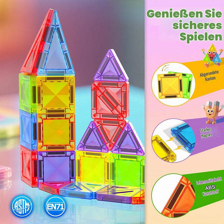 Magneverse Magnetische Bausteine 56 Teile im Metallkoffer - Magnetbausteine als Reisespielzeug für B