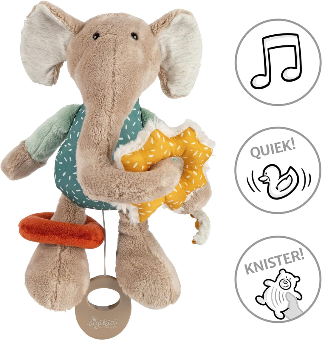 sigikid 43164 Babyaktivspielzeug Stofftier Elefant, Mint/grau, Mint/Grau