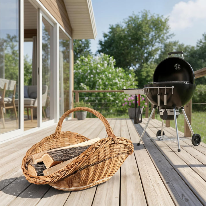 Creative Home Gross Holztrage Rattan Kaminholzkorb Kaminkorb Tragekorb | 67 x 41 x 43 cm | Aufbewahr