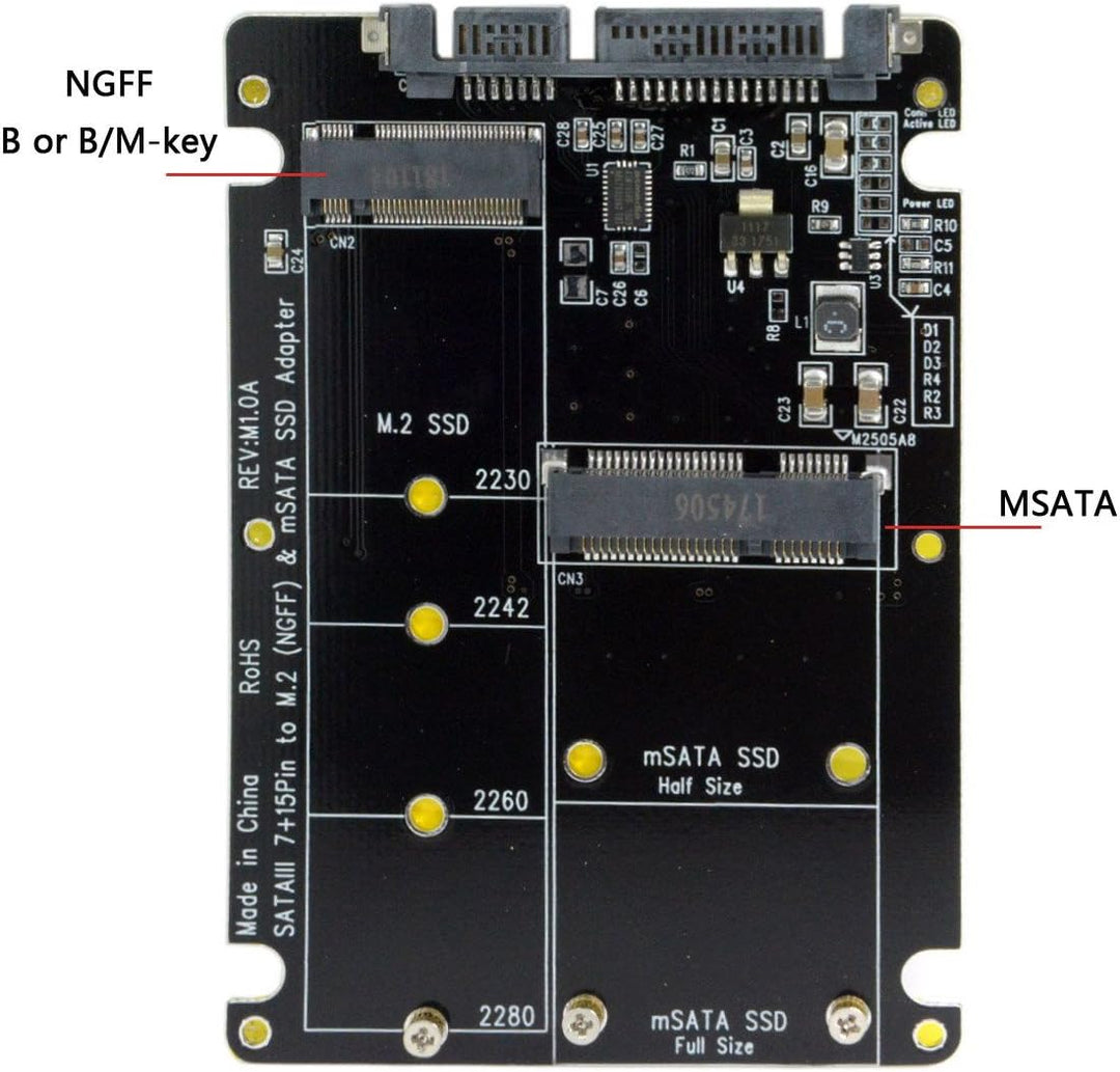 Cablecc 2-in-1-Kombo M.2 NGFF B-Schlüssel & mSATA SSD zu SATA 3.0 Adapter-Konverter, Gehäuse. ohne S