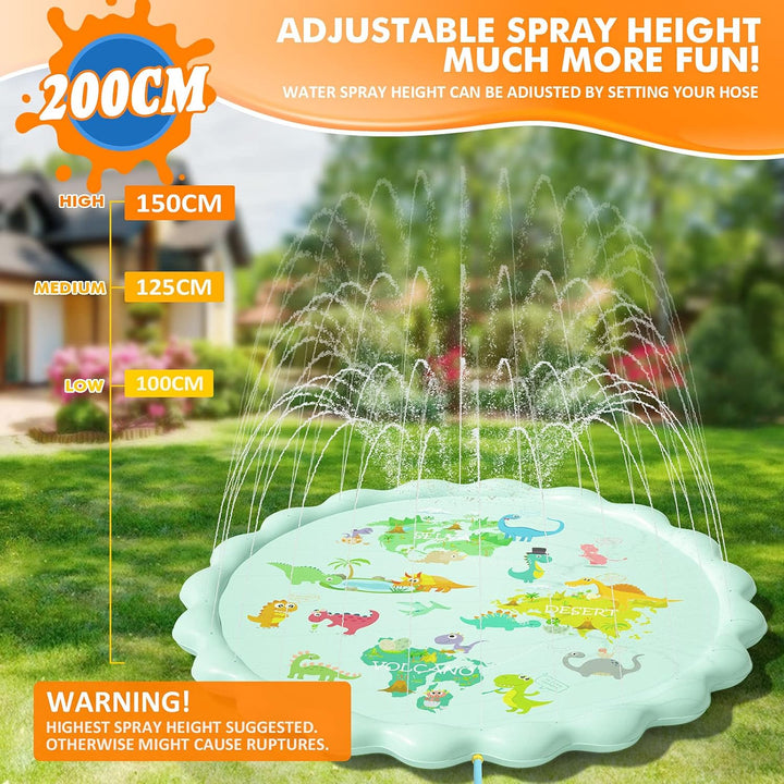 Peradix Sprinkler Play Matte, 200CM Wasser-Spielmatte Sprinkler Kinder Anti-Rutsch,Einstellbare Wass