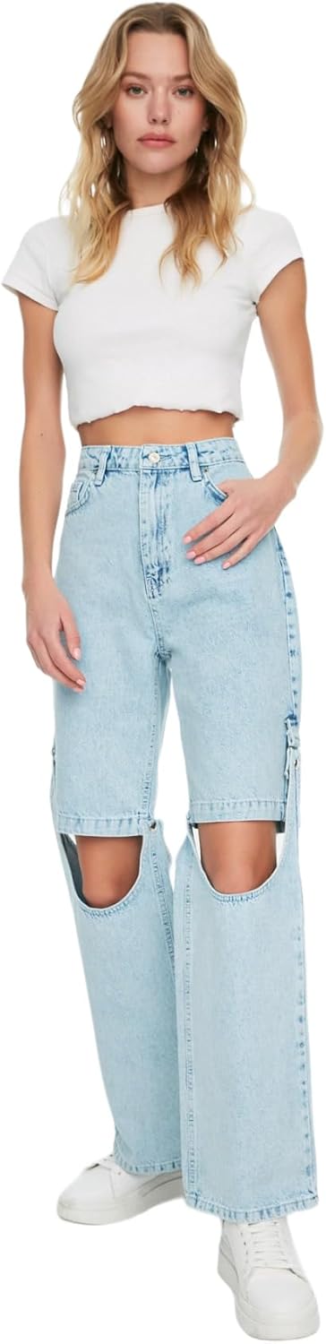 TRENDYOL Damen Jeans 40 Hellblau, 40 Hellblau