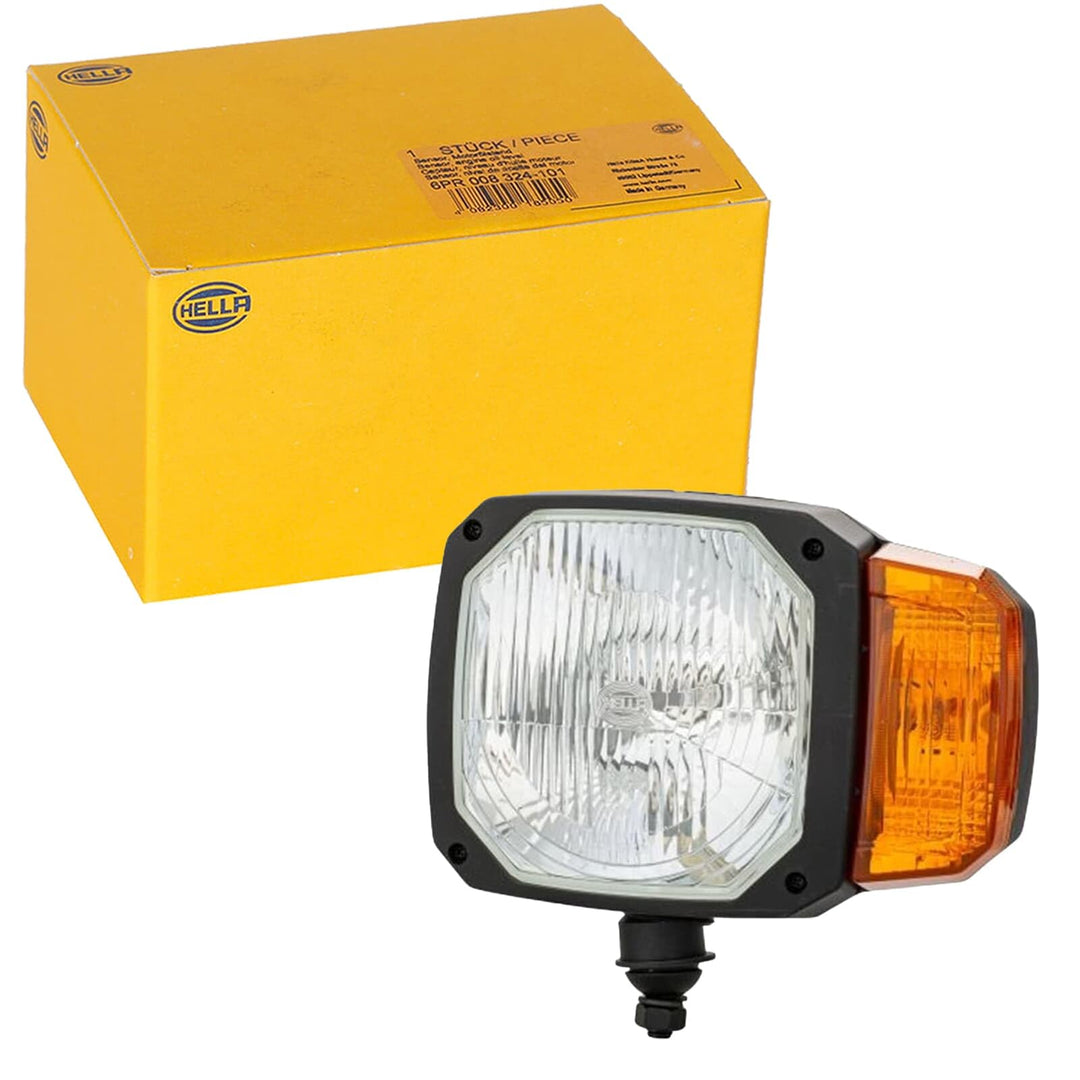 HELLA - Halogen-Hauptscheinwerfer - 12V - Einbau - Lichtscheibenfarbe: gelb - Stecker: DEUTSCH Steck