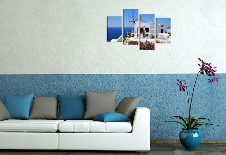 Bilderdepot24 Bild auf Leinwand | Griechische Mühle in 100x60 cm mehrteilig als Wandbild | Wand-deko