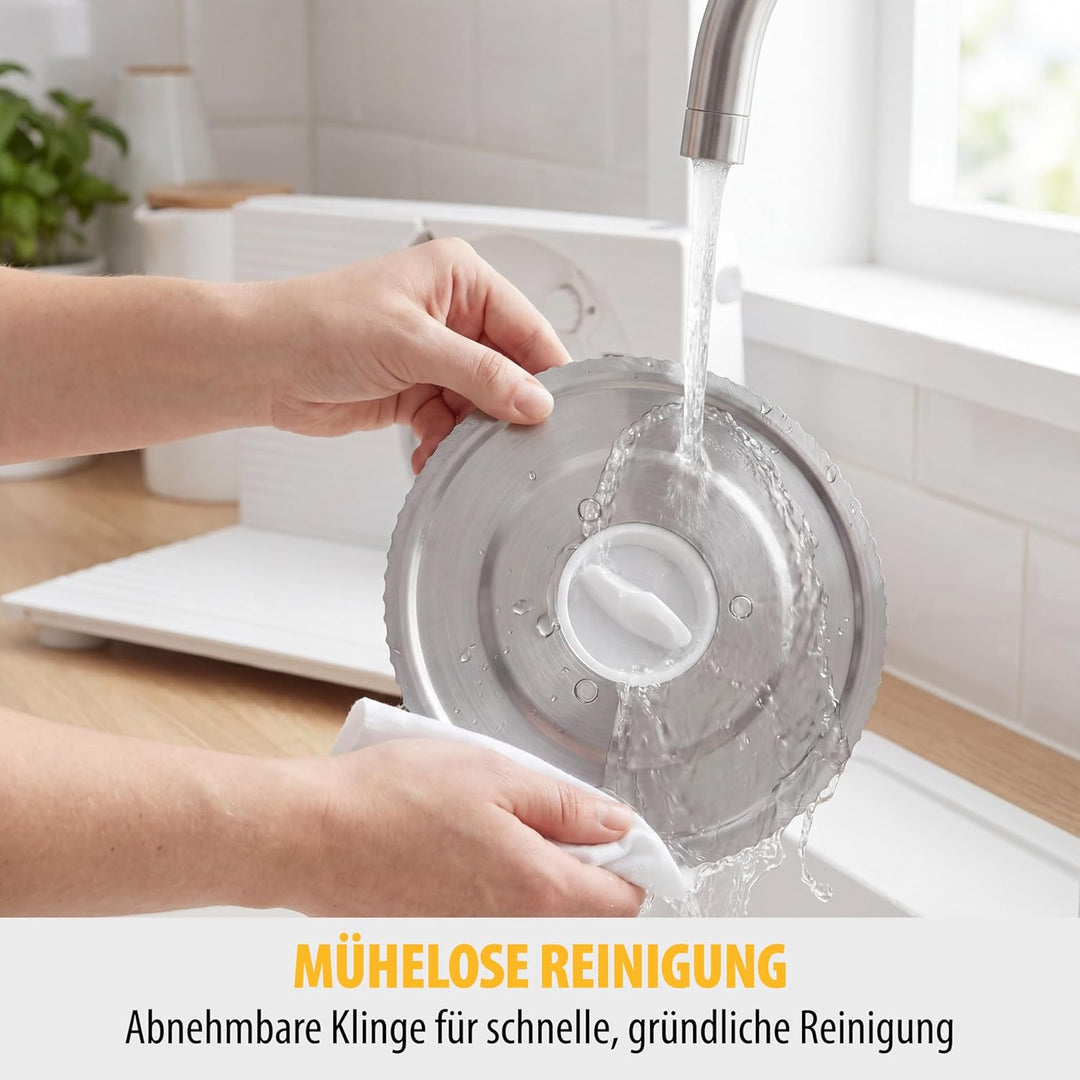 Tristar EM-2098 Allesschneider – 170 mm Edelstahlklinge – 150 W – Einstellbare Scheibenstärke, Silbe