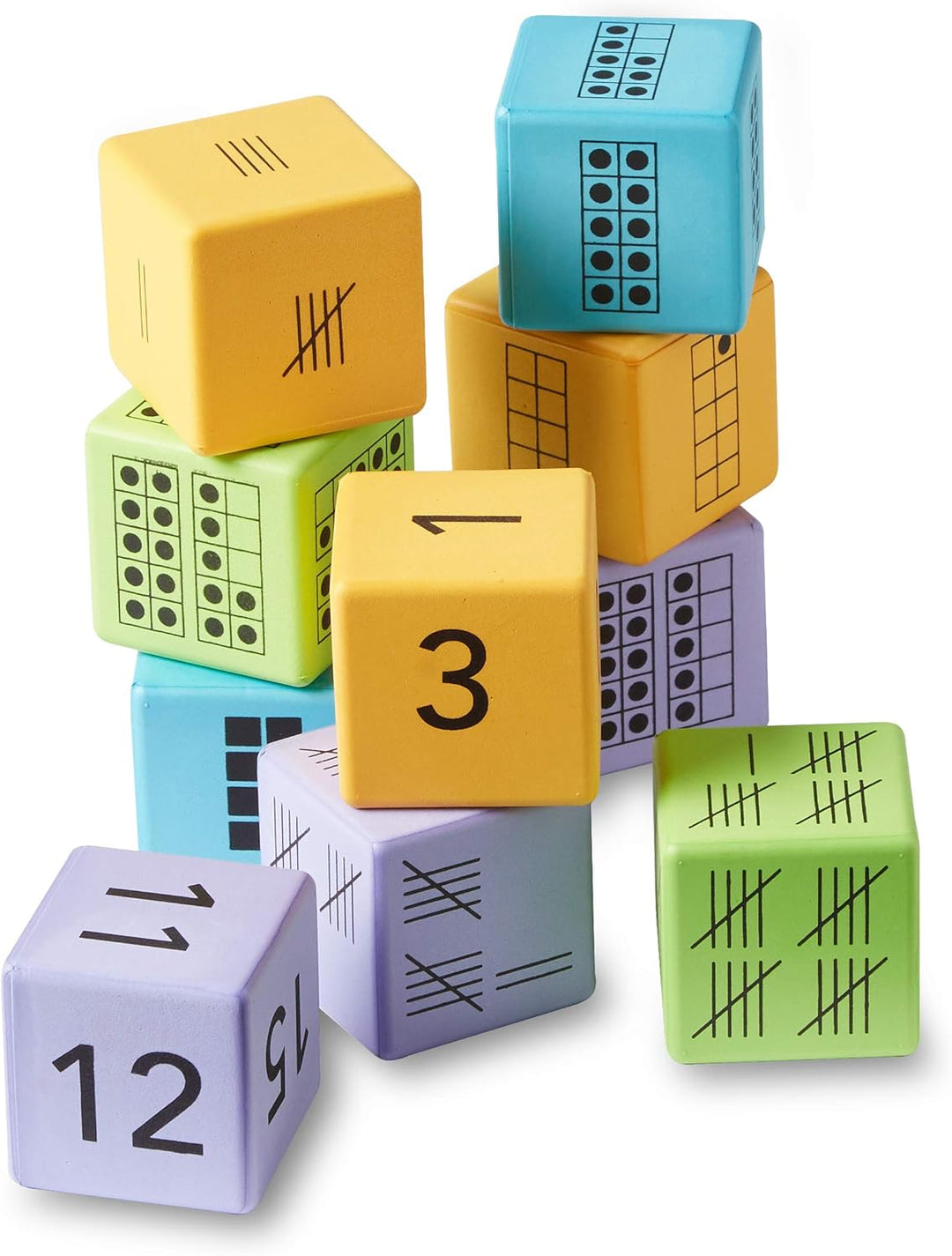 Learning Resources Würfel „Zahlendarstellungen“ (Set mit 16 Stück), Gelb, Grün, Blau, Violett
