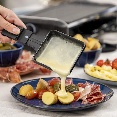 Princess Raclette Grill/ Steingrill für bis zu 8 Personen – mit 8 Pfännchen und regelbarem Thermosta