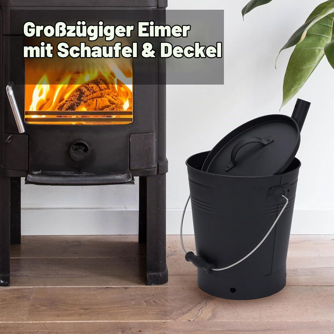 INNO STAGE Ash Eimer mit Deckel und Holzgriff Kohleschaufel, Aschenträger Pail Kamin Werkzeuge, Feue