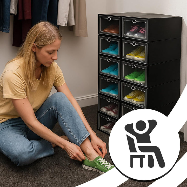 Retoo Schuhboxen Organizer Stapelbar – Transparente Aufbewahrungsboxen aus Kunststoff mit Griffen –
