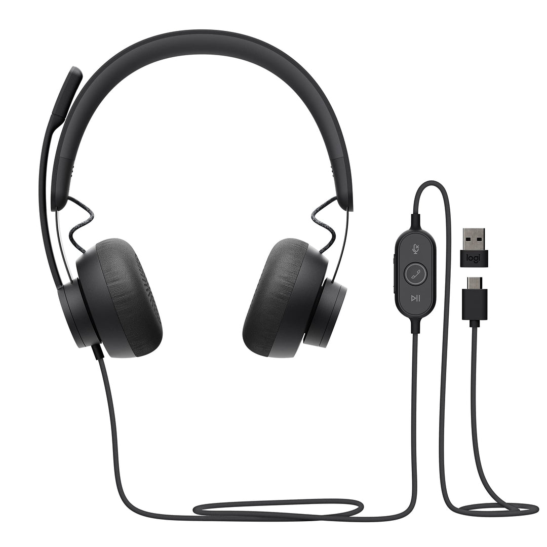 Logitech Zone 750 Kabelgebundenes On-Ear-Headset mit Noise-Cancelling-Mikrofon, USB-C und USB-A-Adap