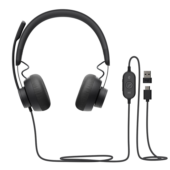 Logitech Zone 750 Kabelgebundenes On-Ear-Headset mit Noise-Cancelling-Mikrofon, USB-C und USB-A-Adap