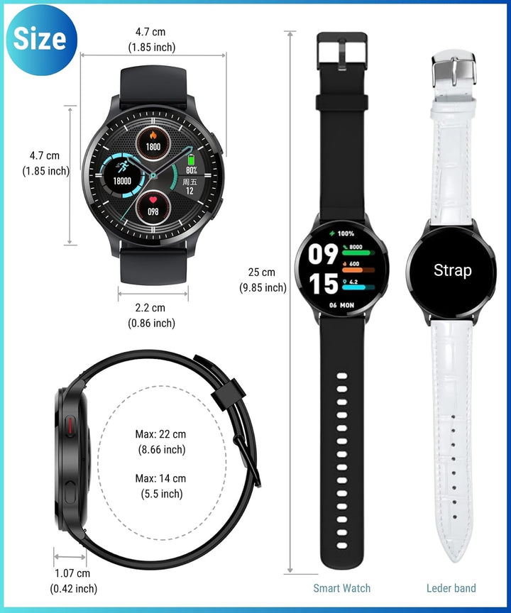 Smartwatch Herren Damen mit Telefonfunktion, 1.5" Fitnessuhr Armbanduhren Sportuhr mit Pulsmesser, M