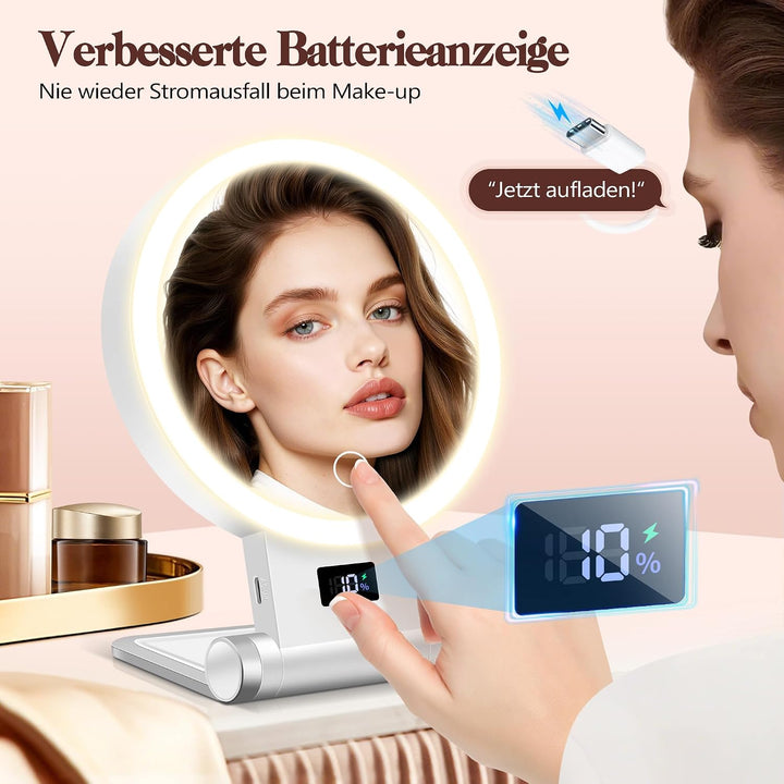 B Beauty Planet 30X/1X Kosmetikspiegel mit Beleuchtung, Digitaler Batterieanzeige, 4-in-1-Ständer, D