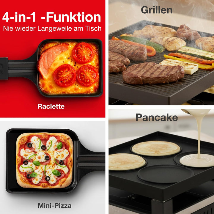Solis Raclette &amp; Pizza Grill for 4, 1.020 W, wendbare Grillplatte, Crêpes