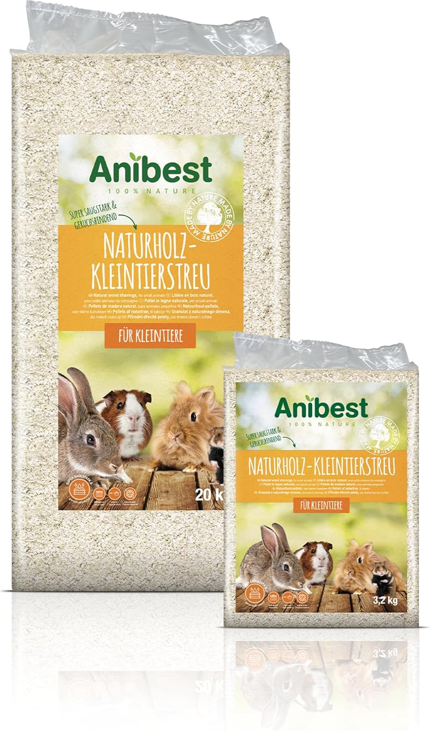 Anibest Kleintierstreu, 100% natürliche Einstreu für Kaninchen, Hamster, Meerschweinchen & Co, saugf