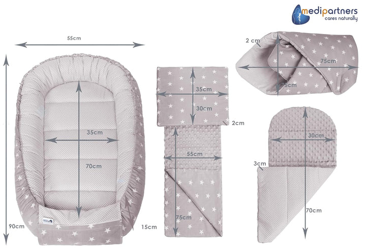 Medi Partners 5 teilig Babynestchen Set Babynest 100x60x15 herausnehmbarer Einsatz Bett Kuschelnest