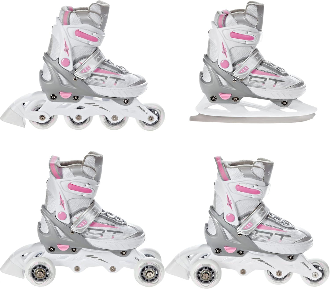 4in1 Inlineskates/Triskates/Rollschuhe/Schlittschuhe Raven Profession Weiss/Rosa 38-42(25cm-27,5cm),