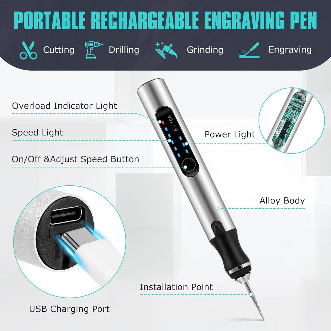 Elektrischer Gravierstift, DIY Gravur Werkzeug Set, Gravierwerkzeugsatz, USB Wiederaufladbar, Tragba