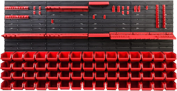 Lagersystem Werkstattregal | 156 x 78 cm | 60 stck. Box | Wandregal mit Werkzeughalterungen und Stap