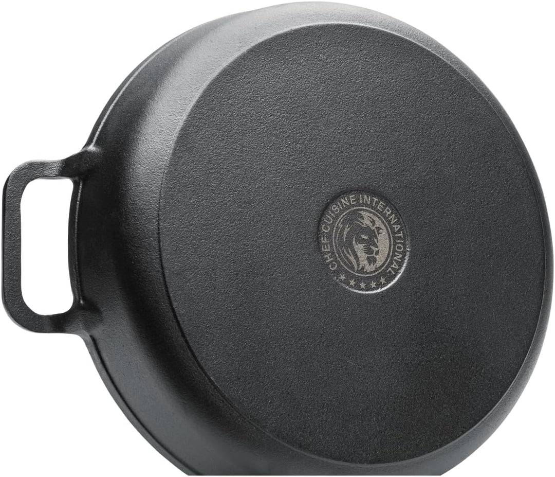 CHEF CUISINE Gusseisenpfanne, Grillpfanne, Induktion, 31 cm, auch auf dem Grill und im Backofen, mat
