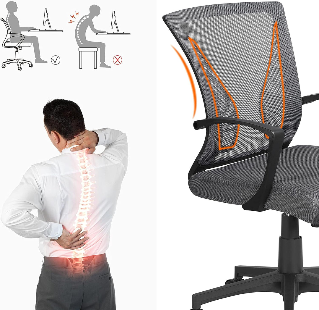 Yaheetech Bürostuhl Ergonomisch, Schreibtischstuhl mit Netzbespannung, Arbeitsstuhl mit Armlehnen, C