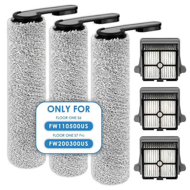 (6 Stück) Ersatz-Bürstenrollen und HEPA-Filter, kompatibel mit Tineco Floor ONE S7 PRO/ONE S6 Smart