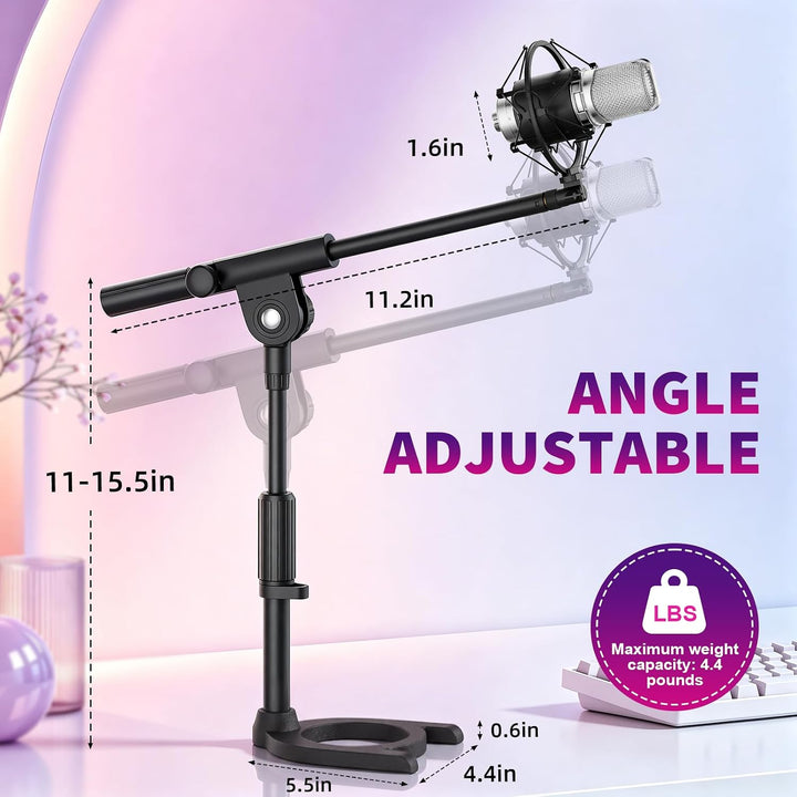 Tisch Mikrofonständer mit Mikrofonspinne-Höhenverstellbar 28–40cm,180°Neigbar Mikrofon Ständer mit S