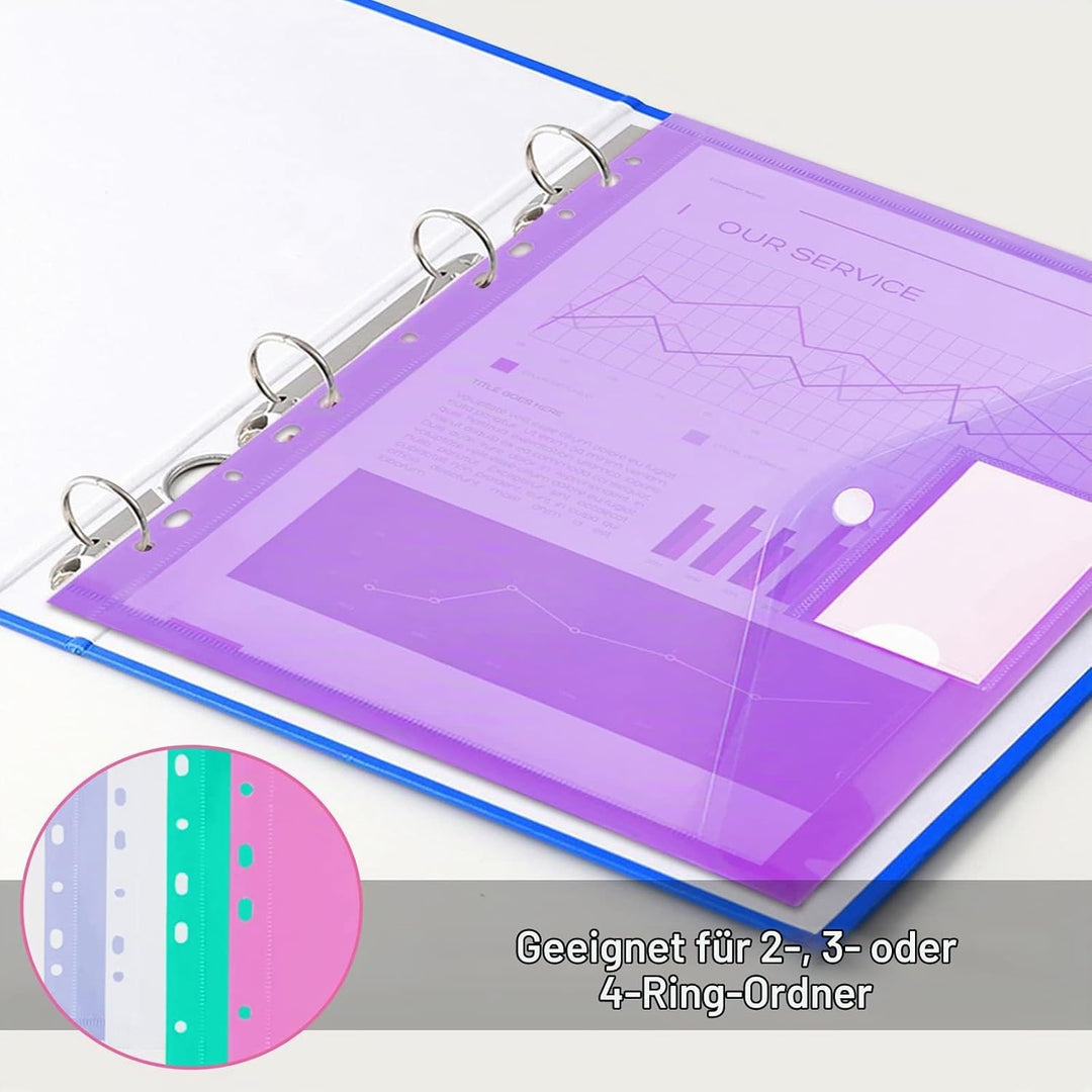 Dokumententasche A4 30 pack, Dokumentenmappe A4 Transparent Sammelmappen mit 11 Lochrand und Etikett