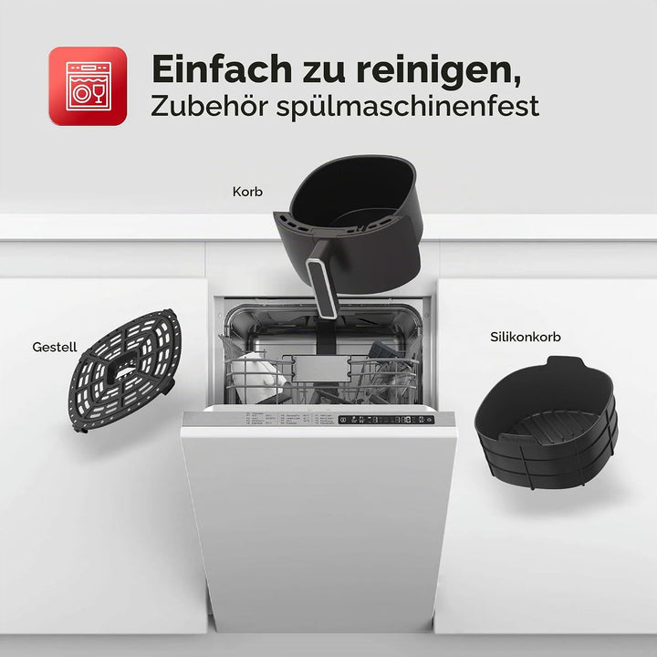 Heissluftfritteuse 3,5L NEU mit Silikoneinlage Airfyer für 0,3 kg Pommes Power 75-200°C 1300 W, 6 Pr