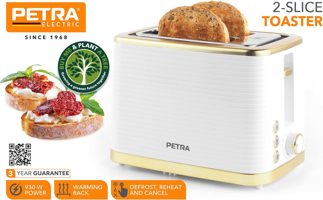 Petra PT5032WVDE 2 Scheiben Toaster – Inklusive Erwärmung Aufsatz für Brötchen/Gebäck, Auftauen, Auf