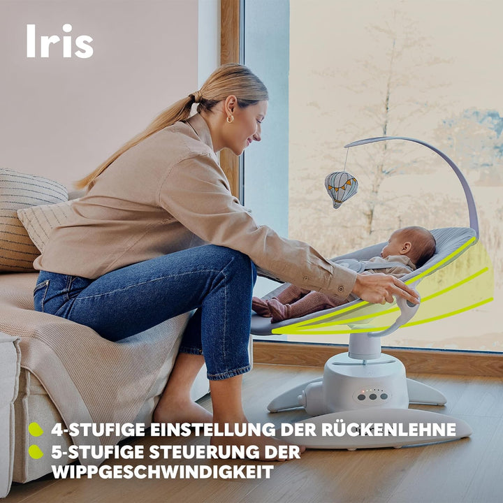 LIONELO Iris Elektrisch Babywippe 360o drehbar für Babys bis zu 9 kg Verstellbare Rückenlehne, 5 Wie