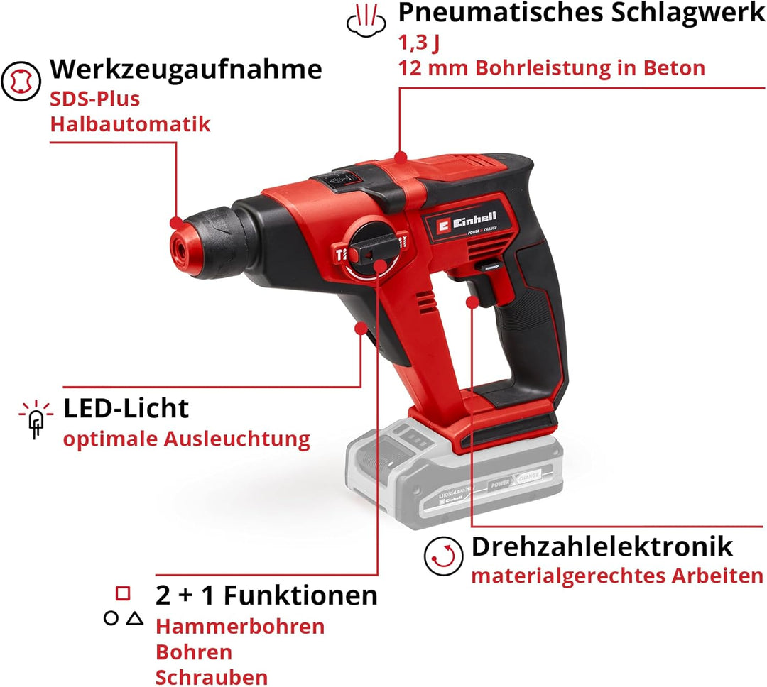 Einhell Akku-Bohrhammer TE-HD 18/12 Li Power X-Change (Li-Ion, 18 V, Hammer-/bohren/Schrauben, 1.3 J