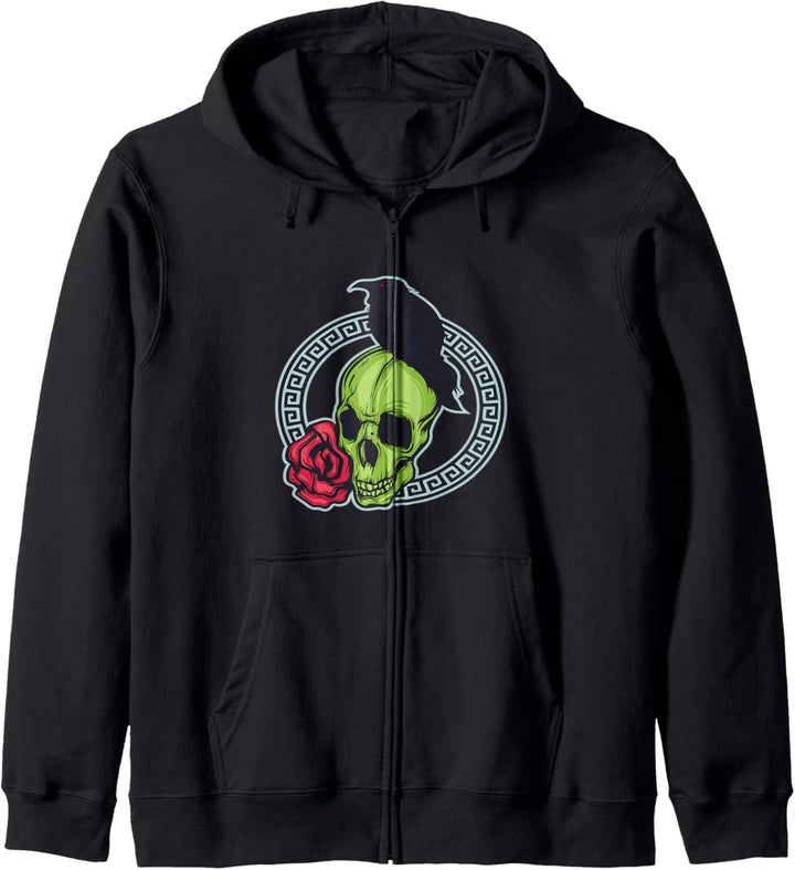 Schwarze Krähe und Schädel Rabe Geschenk Kapuzenjacke