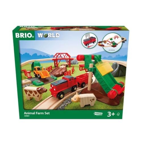 BRIO 33984 - Bauernhof Set - Holzeisenbahn mit Bauernhof, Tieren und Holzschienen - Kleinkinderspiel