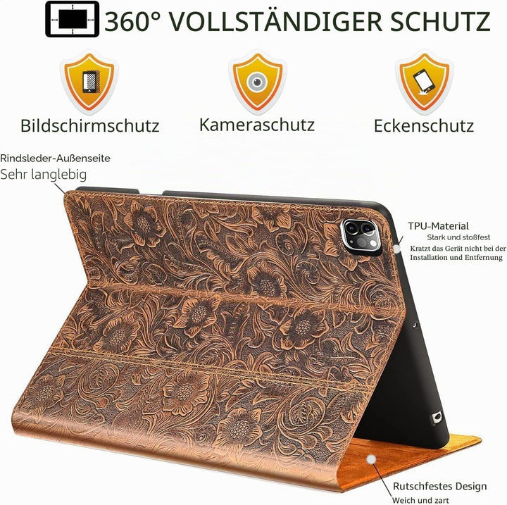 Gexmil Hülle für iPad Pro 11 Zoll 4./3./2./1. Generation 2022/2021/2020/2018 Echt Leder Hülle mit St