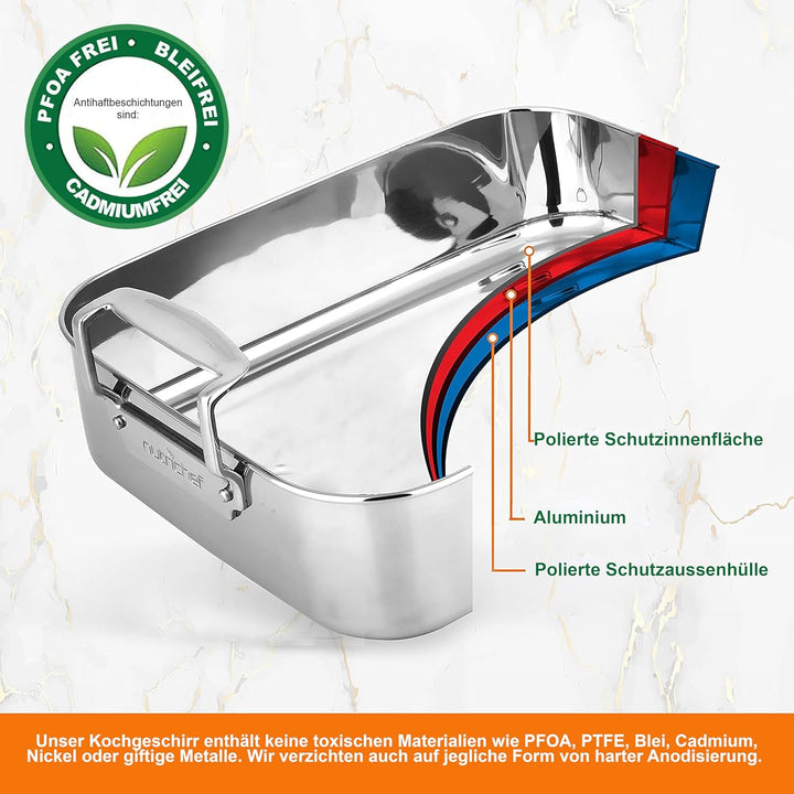 NutriChef Bräter, 38x29.5cm- Bräter mit Deckel- & Breitem Griff, Schmortopf- für Backofen & Spülmasc