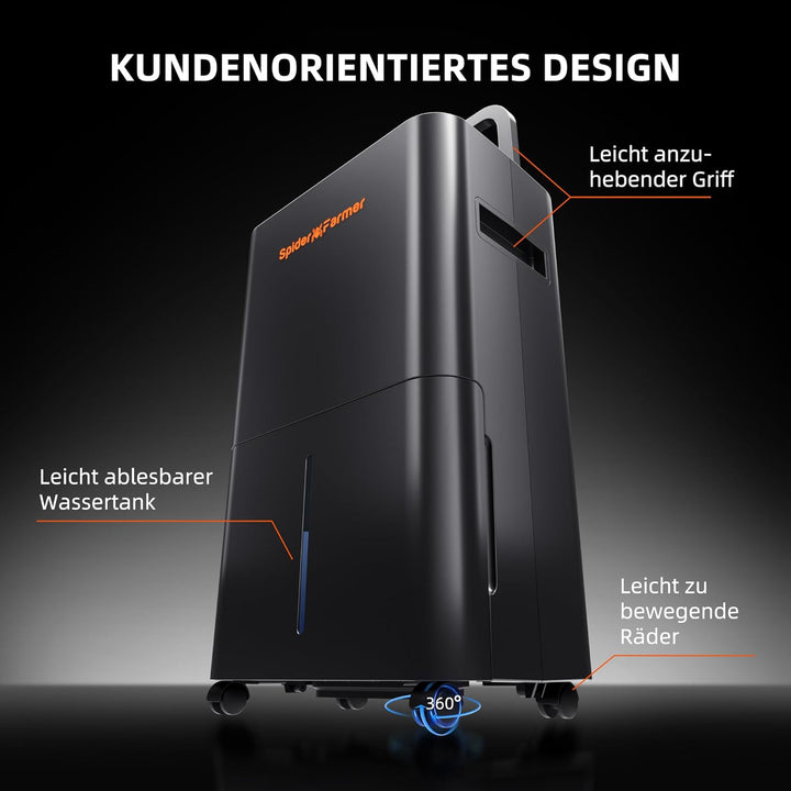 SPIDER FARMER Luftentfeuchter, 12L Pflanzenentfeuchter mit Feuchtigkeitsregelung, APP-Steuerung, 24H