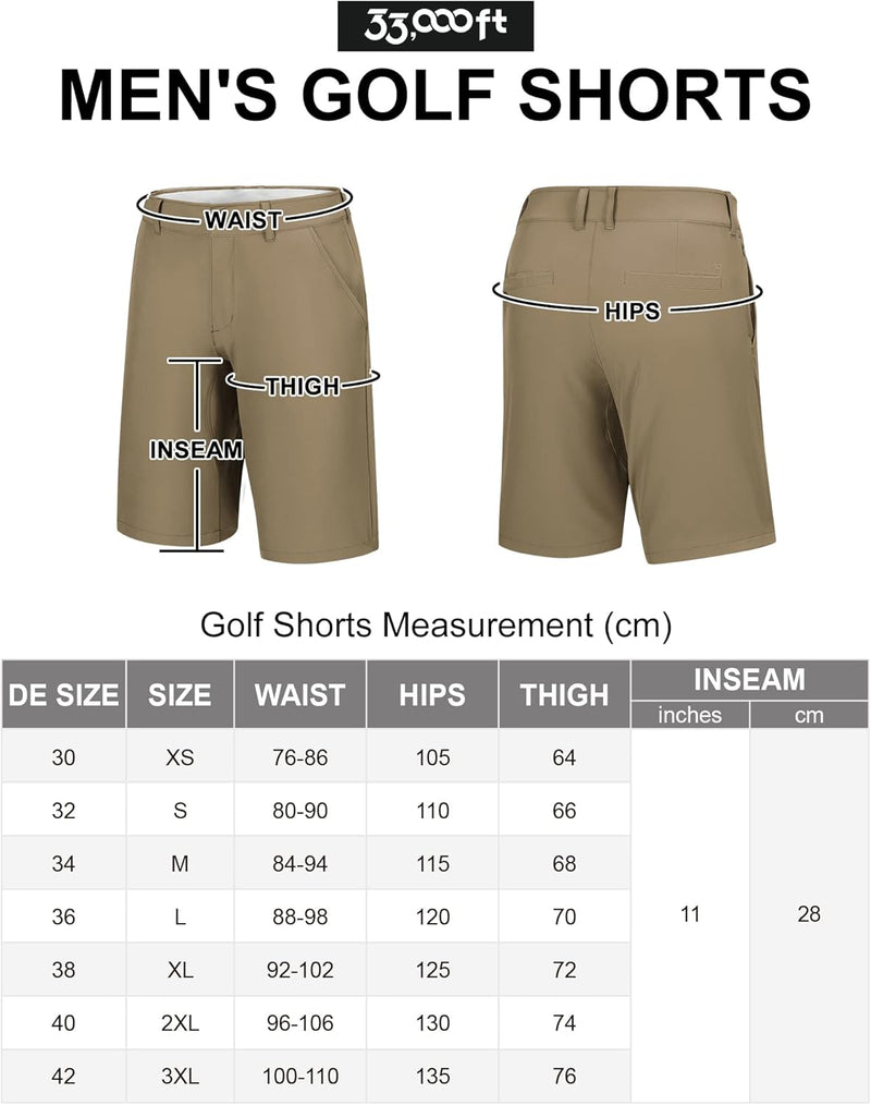 33,000ft Herren Golf Shorts Stretch Kurze Golfhosen Leichte Schnelltrocknende 11" Bermuda Shorts Kur