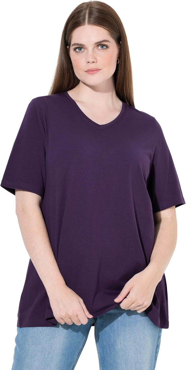 Ulla Popken Damen grosse Grössen Übergrössen Plus Size T-Shirts, 2er-Pack, V-Ausschnitt, Halbarm, Bi