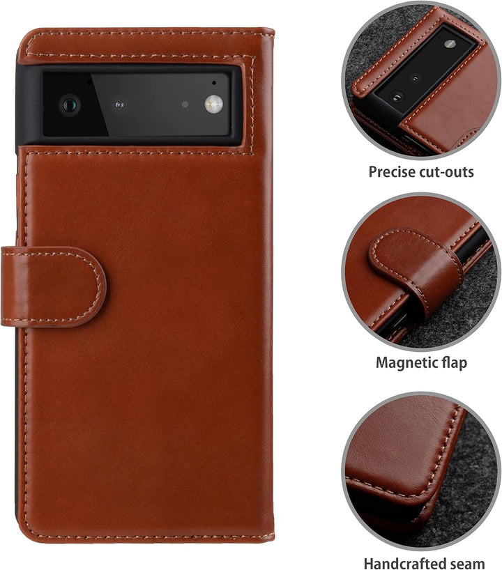 STILGUT Talis kompatibel mit Google Pixel 6 Hülle mit Kartenfach aus Leder, Flip Cover, Wallet Case,