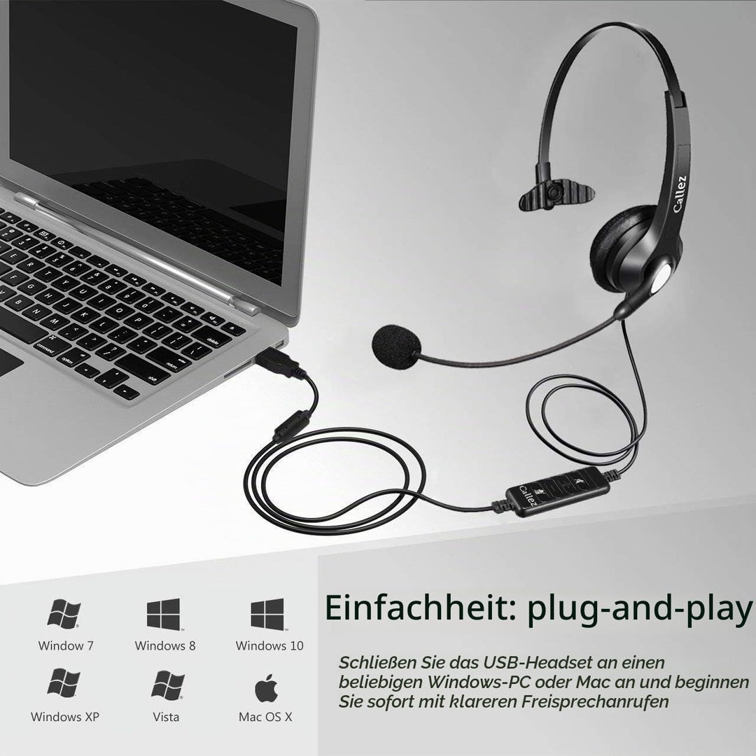 USB Headset PC mit Mikrofon Noise Cancelling &amp; Lautstärkeregler, PC Kopfhörer für Laptop Skype UC Ly