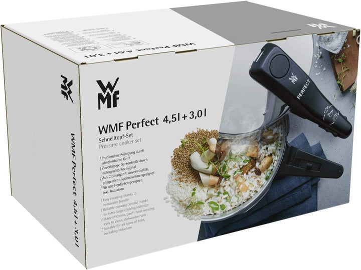 WMF Perfect Schnellkochtopf Set Induktion 2-teilig, Dampfkochtopf 4,5l + 3l, Töpfe Set Cromargan Ede