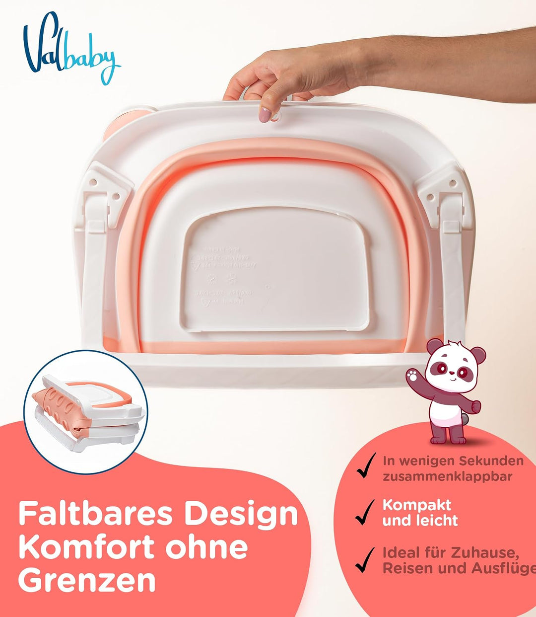 Baby Badewanne Faltbar Antirutsch Ergonomisch Neugeborene Bis 2 Jahre Rosa + Panda Kissen Gross und