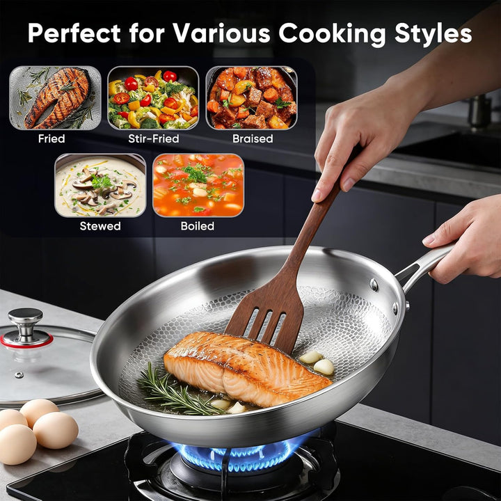Titan Pfanne mit Deckel, 30cm Titanpfanne für Non-Stick, Titanium Pan Antihaftbeschichtet TitanSpate