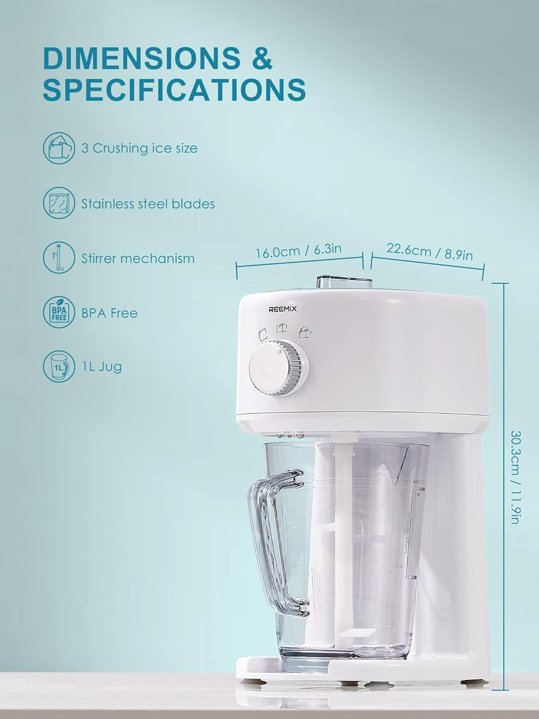 Reemix Slushy Maker Ice Shaver, Slush-Eis-Maschine, 3 Betriebs-Modi für grobes und feines Eis, Edels