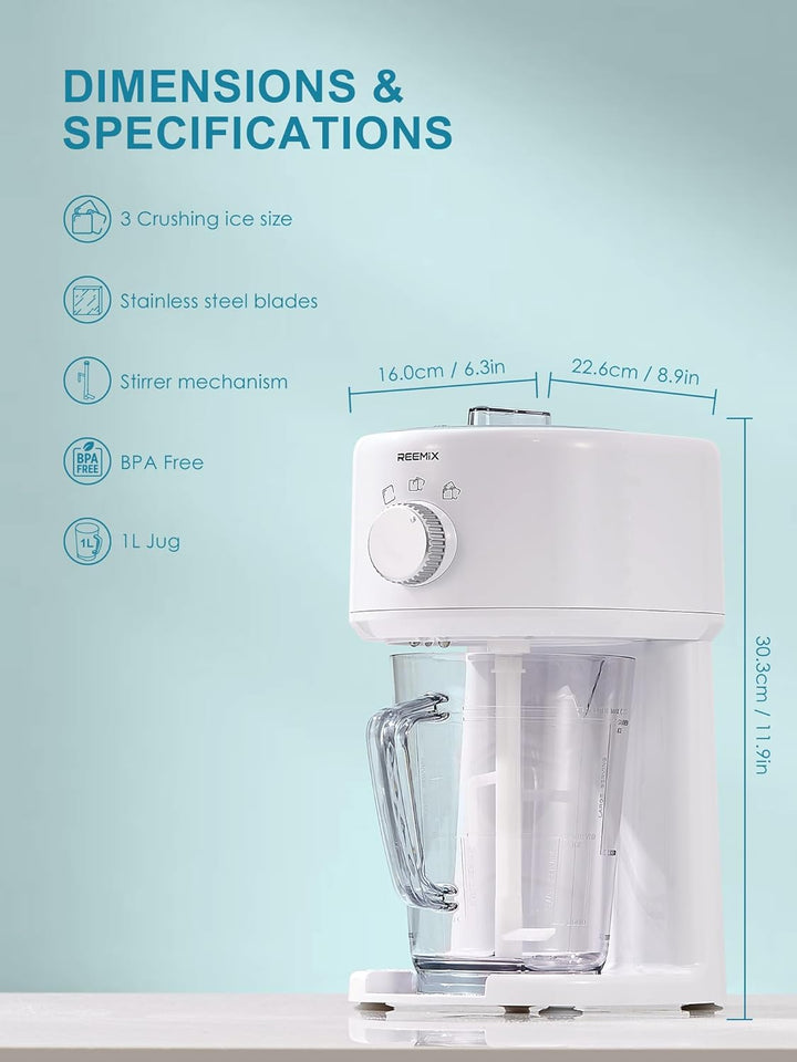 Reemix Slushy Maker Ice Shaver, Slush-Eis-Maschine, 3 Betriebs-Modi für grobes und feines Eis, Edels
